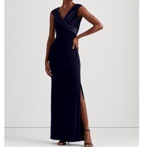 Black Formal Lauren size 14 satin trim neck dress